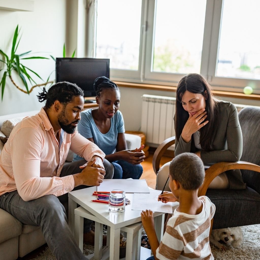 A warm family counselling session in a calm and welcoming setting